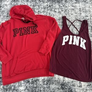 PINK Victoria's Secret Lot: Red Sweater Hoodie and Purple Tank Top Size Large